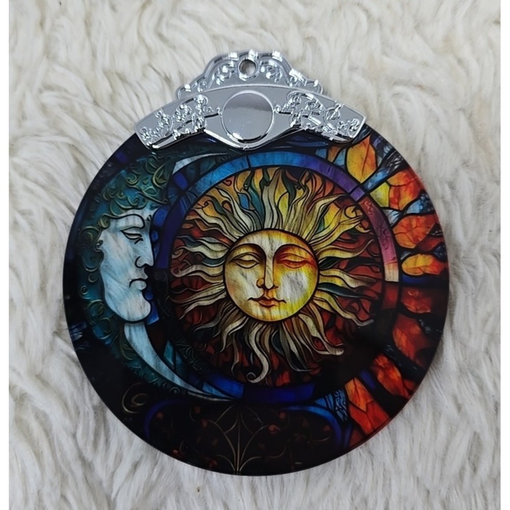 Sun & Moon Christmas Tree Ornament Stained Glass Style Home‎ Decor Sunburst New